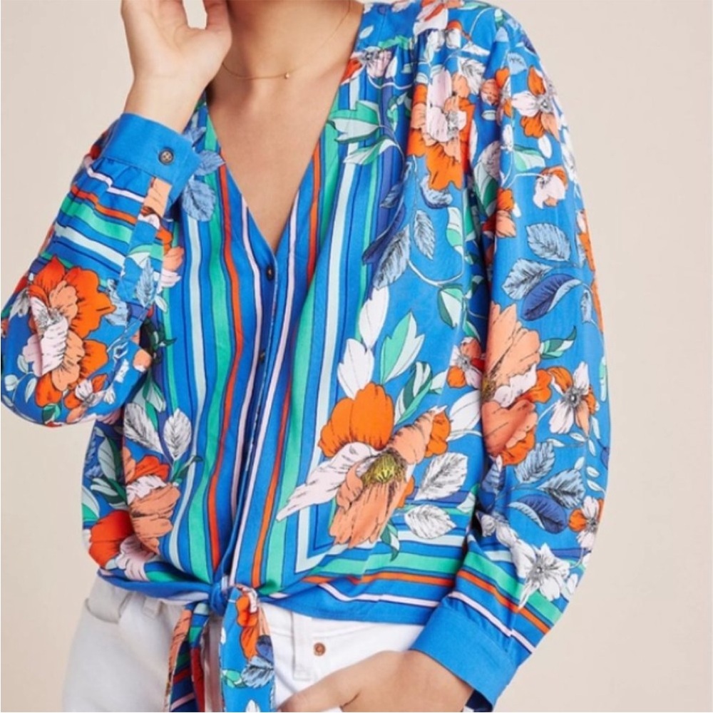 Anthropologie Maeve Elan Scarf Printed Blouse Size 6